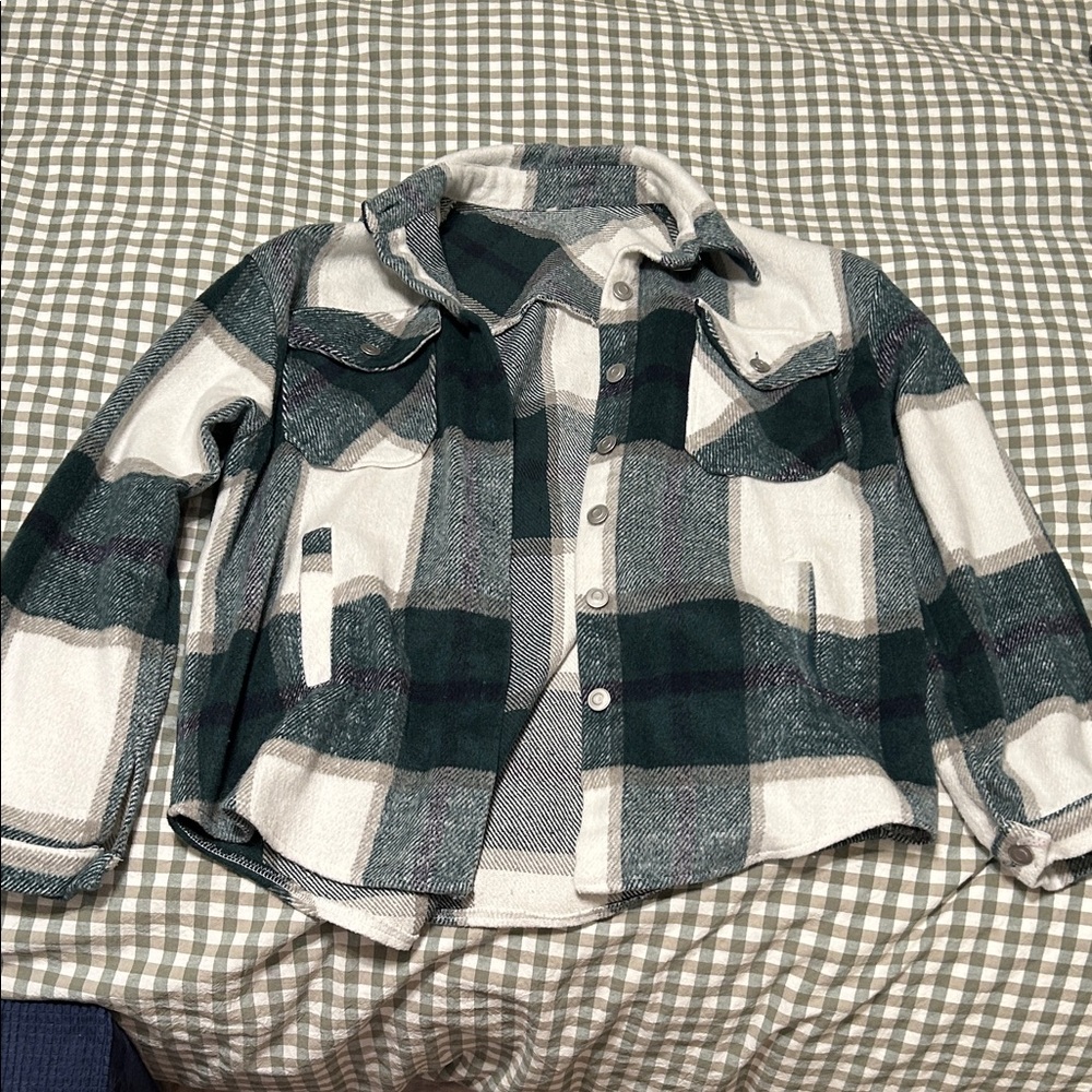 Green Plaid Button-Up Shacket